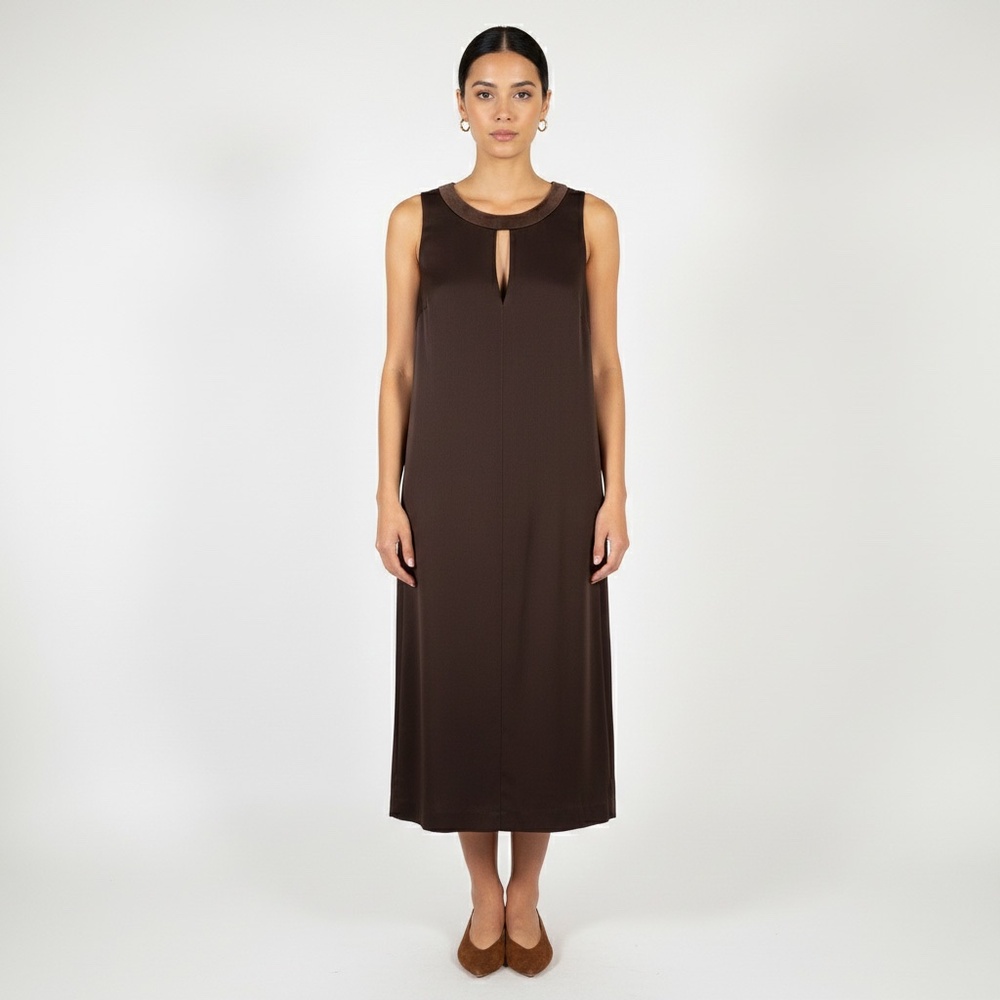 Vintage Lauren Ralph Lauren - Brown Sheath Dress Goat Suede Collar - Size 12